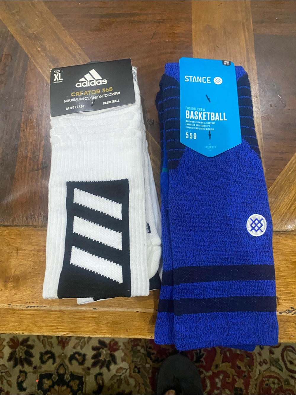adidas White Crew Socks (XL) & Stance Royal Blue (L) Basketball Crew Socks